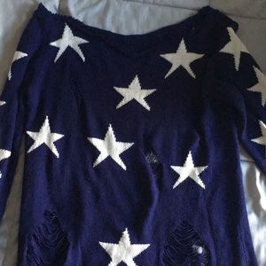 F21 Distressed Star Sweater